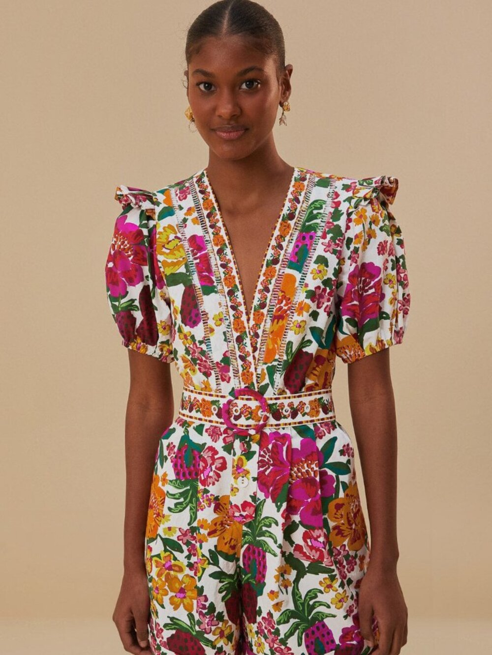 Farm Rio Off-White Flowerful Sketch Romper S - Picture 3 of 3